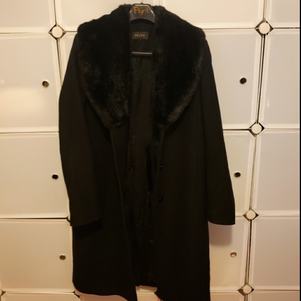 REISS WOOL TOPCOAT with FAUX FUR COLLAR